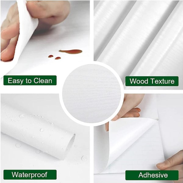 White Wood Grain Contact Paper for Countertops Cabinets Doors Liners