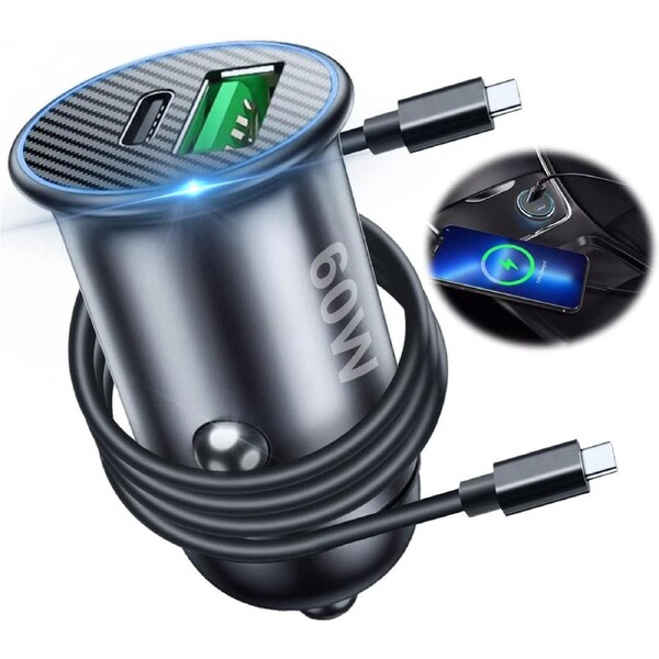 60W USB C Car Charger Adapter Dual Port Compatible iPhone Samsung Pixel