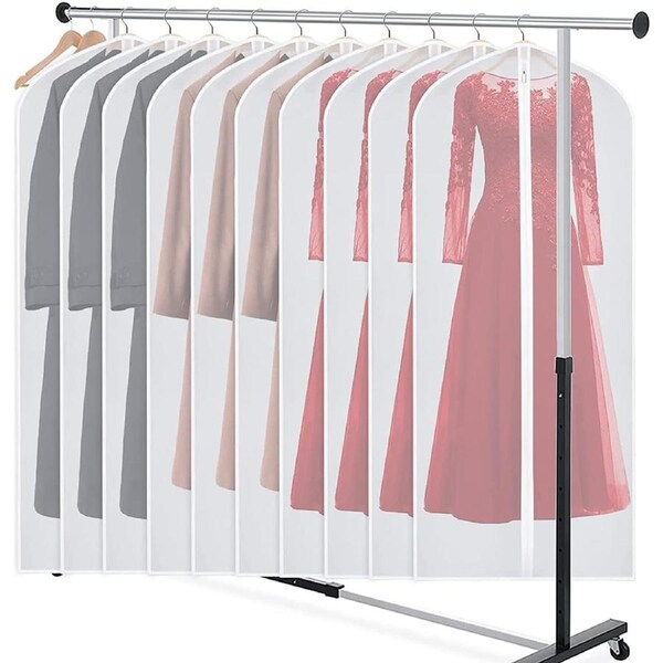Pack of 10 Garment Bags Long, Clear Dust Bags, Closet Clothes Storage 60x140cm