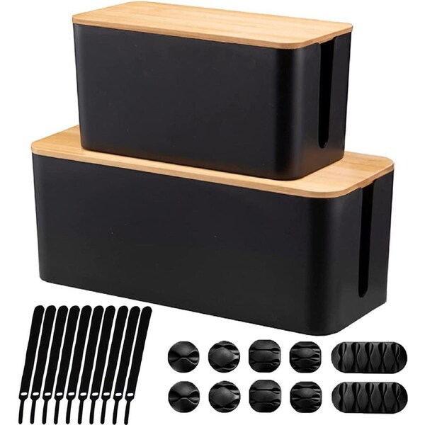 Set of 2 Cable Management Box to Hide TV Computer Wires, Organize Desk Cords, USB Hub Power Strips