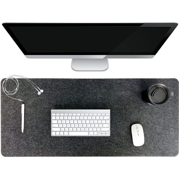 Extra Large Dark Grey Felt Desk Mat Pad for Computer Keyboard Organizers