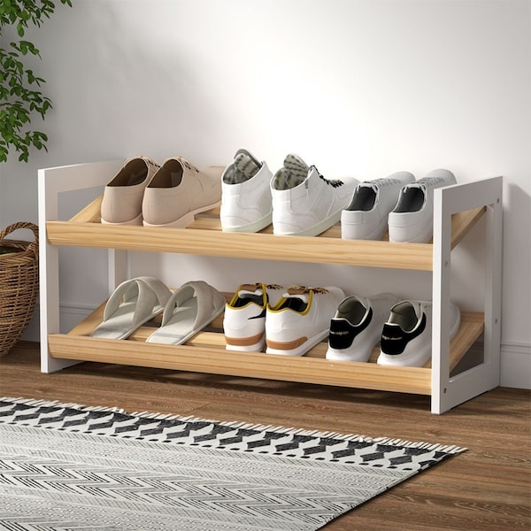 2 Tier Artiss Shoe Rack 6 Pairs White Kara
