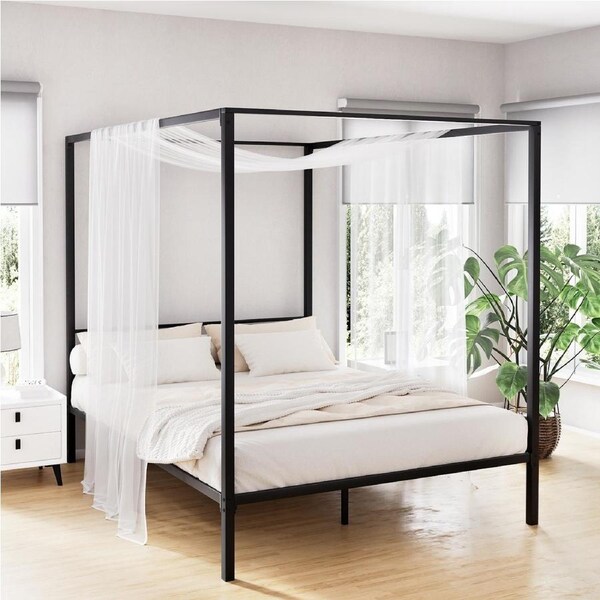 Artiss Metal Bed Frame Double Size 199x143cm Mattress Platform Base With Headboard Black POCHY