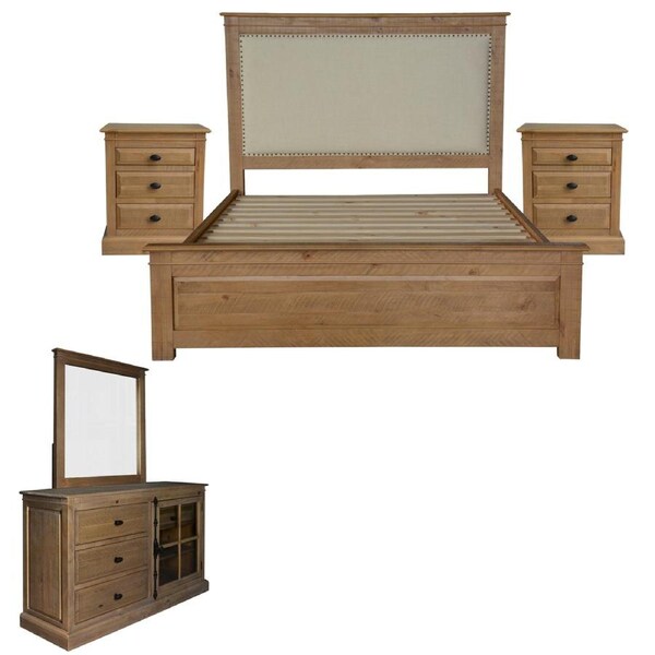 Jade 5pc King Bed Suite Bedside Dresser Bedroom Furniture Package - Natural