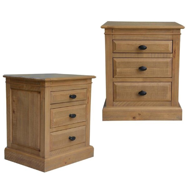 Jade Set of 2 Bedside Table 3 Drawers Storage Cabinet Nightstand - Natural