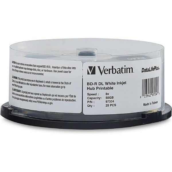 25 Verbatim Blu-ray BD-R 6x 50GB inkjet printable - High Capacity Blu ray Disc