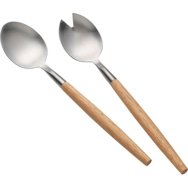 2pc Ecology Alto Stainless Steel/Rubberwood Salad Servers Utensils Set Natural