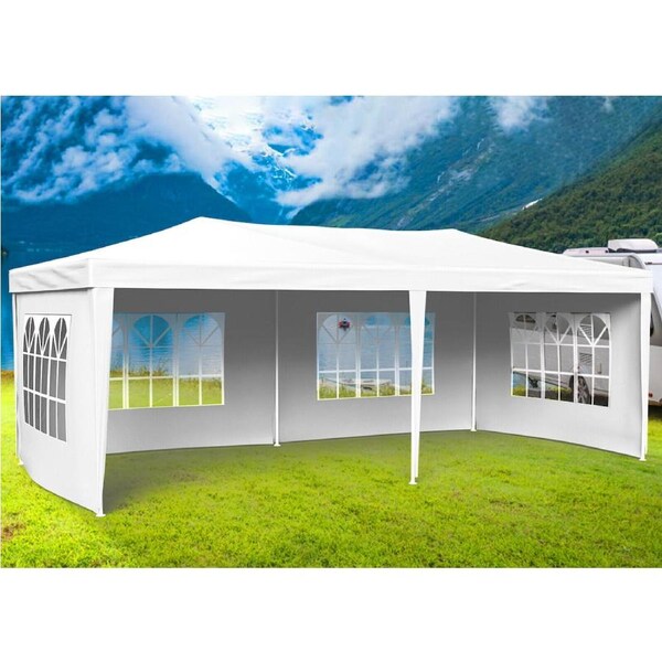 Advwin 3x6 White Marquee Waterproof PE Gazebo Outdoor Party Tent with 4 Sidewalls and Windows White