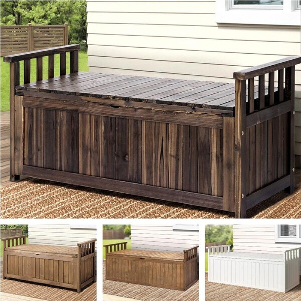 1x Gardeon Outdoor Storage Box Garden Bench Wooden Chest Toy Tool Sheds Furniture Charcoal