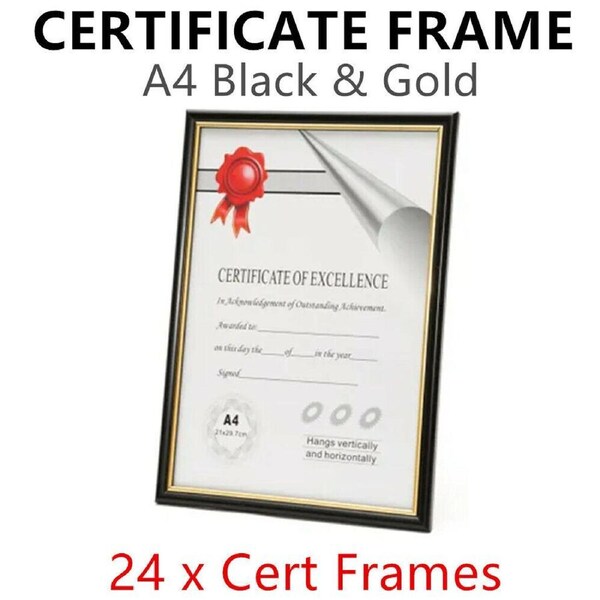 24x Certificate Display Frame A4 Black Gold Photo Family Picture Room Wall Decor