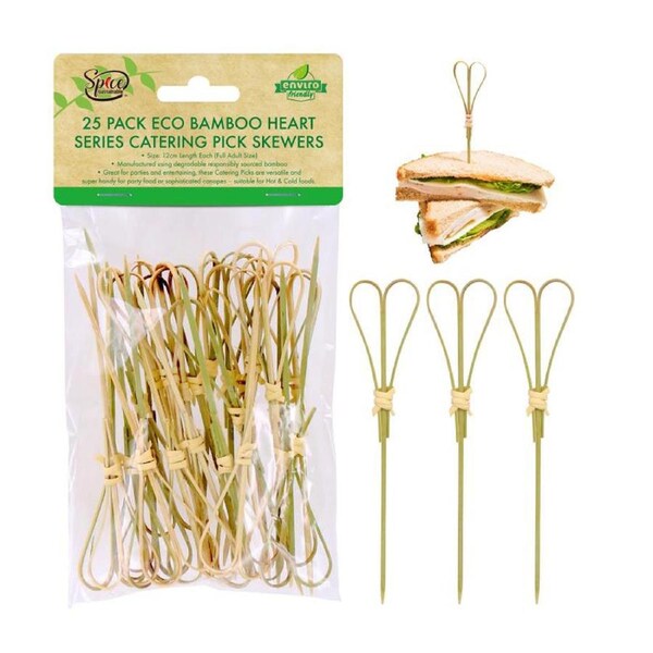 100 x Bamboo Skewers Heart Series BBQ Sticks Wooden Picks Fruit Cocktail Party