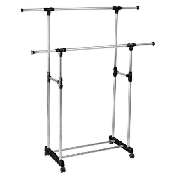 Clothes Rack Garment Holder Double Stainless Shelf Hanger Adjustable Coat