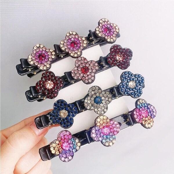 4pcs Sparkling Crystal StoneHairpinBraided Hair Clips Double Bang Braided