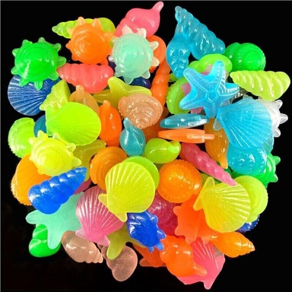 50Pcs Shell Pebbles Stone Glow in the Dark Rock Fish Tank Stones Garden Road