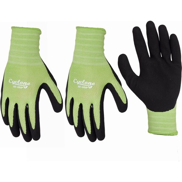 3x Cyclone Size XL Gardening/Planting Gloves Non-Slip Polyester Lime Green/Black