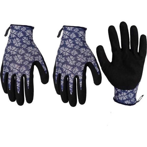3x Cyclone Size Large Gardening Gloves Fern Pattern Polyester/Nitrile Purple/BLK