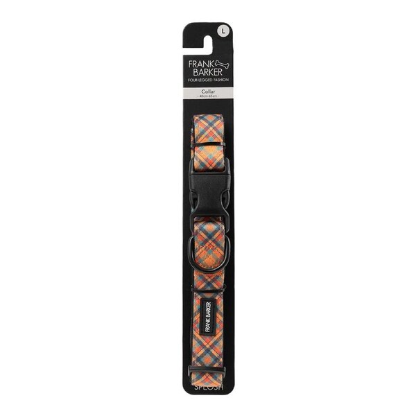Frank Barker Adjustable 40-65cm Plaid Dog Collar Neck Strap w/ Clasp L Orange