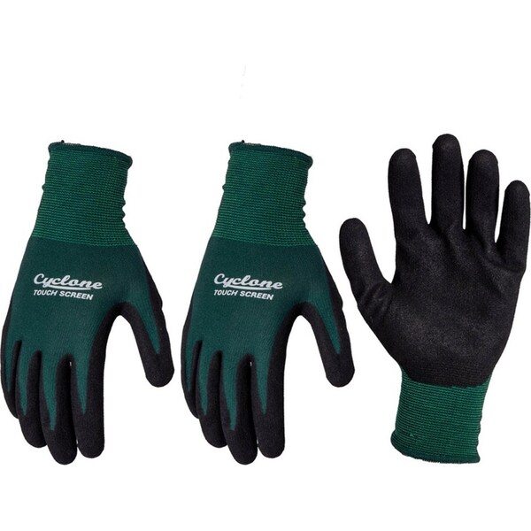 3x Cyclone Size Large Gardening Gloves Touch Screen Compatible Nylon Green/Black