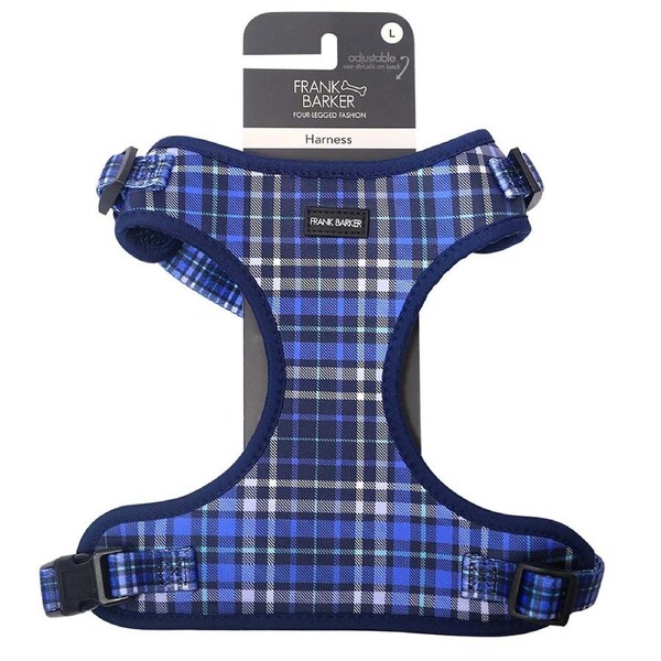 Frank Barker 52-82cm Adjustable Plaid Dog Harness Outdoor Pet Chest Vest L Blue