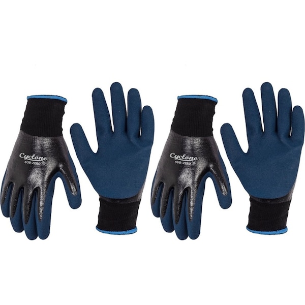 2x Cyclone Size Large Gardening Gloves Sub Zero Nylon/Dipped Nitrile Black/Blue