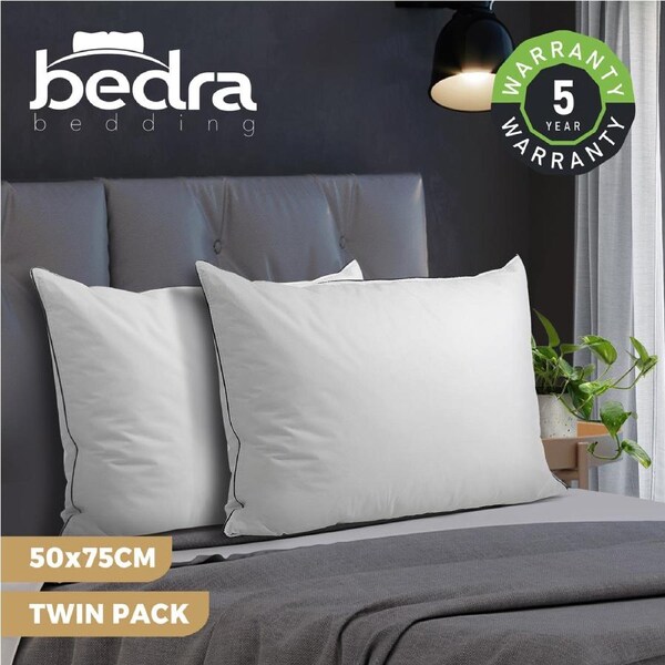 Bedra Pillow Duck Feather Down Standard Pillows Cotton Cover - Twin Pack