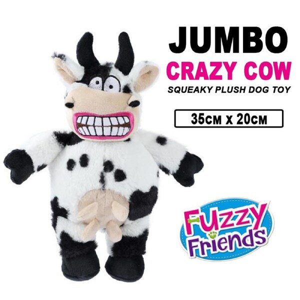 Large Crazy Cow Dog Pet Bite Toy Chew Play Training Squeaky Interactive Plush