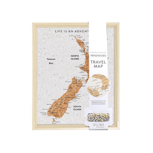 Travel 27x22cm Desk New Zealand Map Adventure/Trip Framed Cork Board w/ Stand