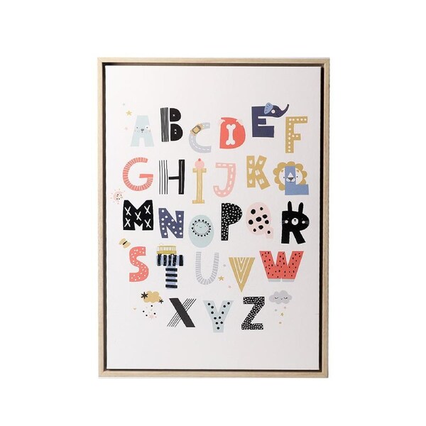 Baby Wooden 44x64cm Alphabet Framed Canvas Wall Hang Display Home Decor White