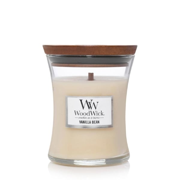 WoodWick Vanilla Bean Scented Crafted Candle Glass Jar Soy Wax w/ Lid Medium