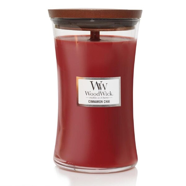 WoodWick Cinnamon Chai Scented Crafted Candle Glass Jar Soy Wax w/ Lid Large