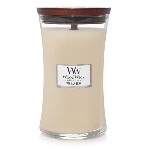 WoodWick Vanilla Bean Scented Crafted Candle Glass Jar Soy Wax w/ Lid Large