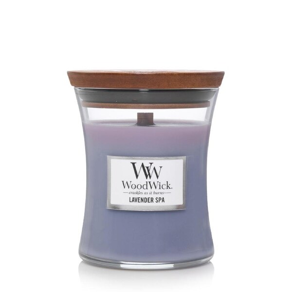 WoodWick Lavender Spa Scented Crafted Candle Glass Jar Soy Wax w/ Lid Medium