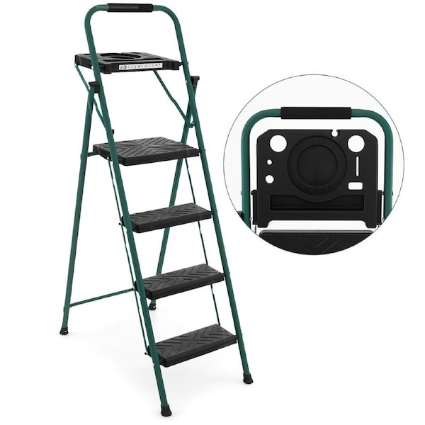 Costway 4-Step Foldable Ladder Step Stool Non-slip Tool Platform Storage Shelf Home Garage Painting Cleaning