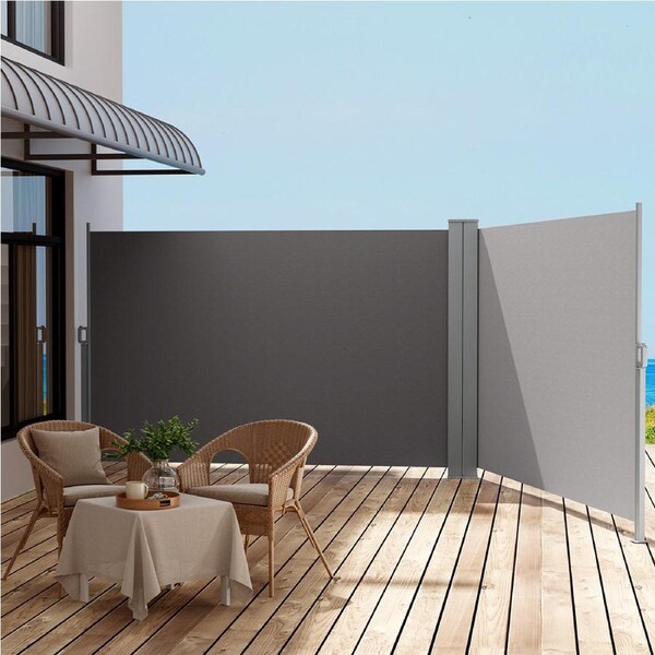 InstaHut Patio Retractable Side Awning Double 200X600cm Grey