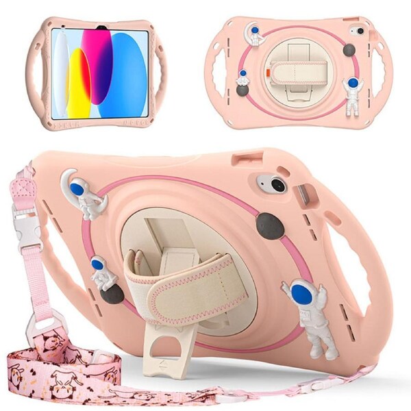 Catzon iPad Case Rugged Case with Handle Stand Shoulder Strap for iPad 10th 10.9 Inch 2022-Pink