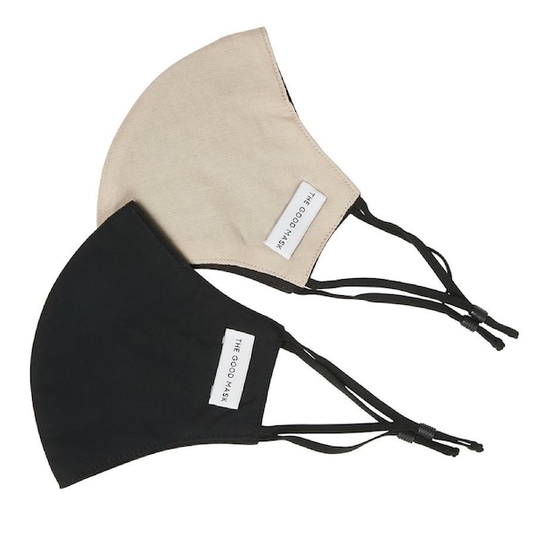2PK The Good Brand Cotton Reusable Breathable Cloth 2 Ply Face Mask Black/Bone