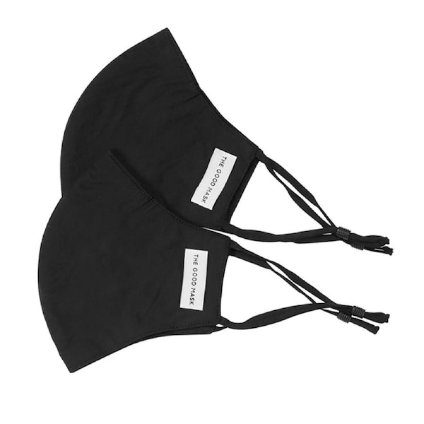 2PK The Good Brand Cotton Reusable Breathable Cloth 2 Ply Face Mask Black/Black