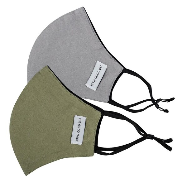 2PK The Good Brand Cotton Reusable Breathable Cloth 2 Ply Face Mask Grey/Mint