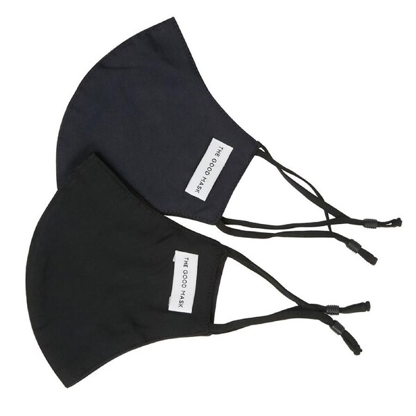 2PK The Good Brand Cotton Reusable Breathable Cloth 2 Ply Face Mask Black/Navy