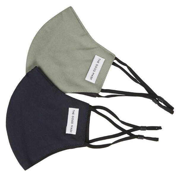 2PK The Good Brand Cotton Reusable Breathable Cloth 2 Ply Face Mask Sage/Navy