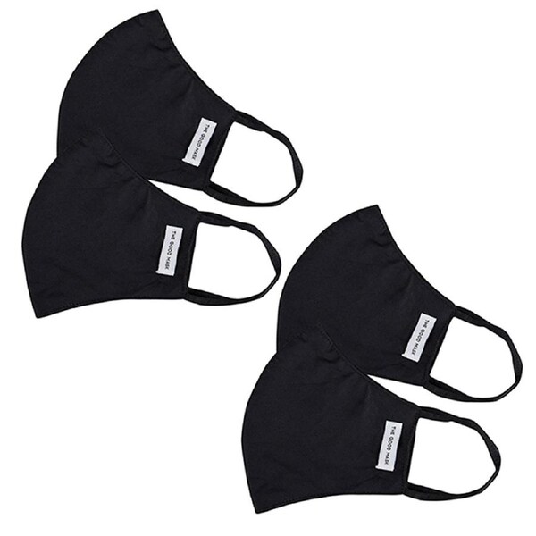4PK The Good Brand Kids Cotton Reusable Breathable Face Mask w/Pouch Black 8-12y