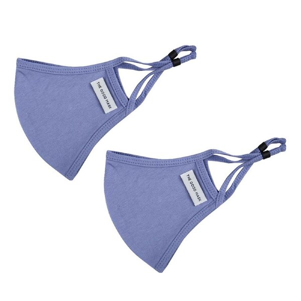 2x The Good Brand Cotton Jersey Reusable Breathable Face Mask w/Pouch Cornflower