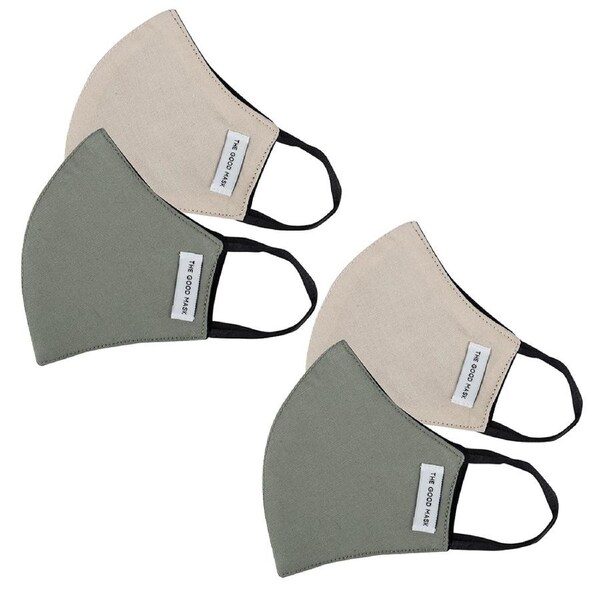 4PK The Good Brand Kids Cotton Reusable Breathable Face Mask Bone/Sage 8-12y