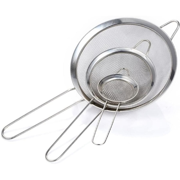 Set of 3 Food Colanders - Stainless Steel Premium Fine Mesh Strainer Sieve Set