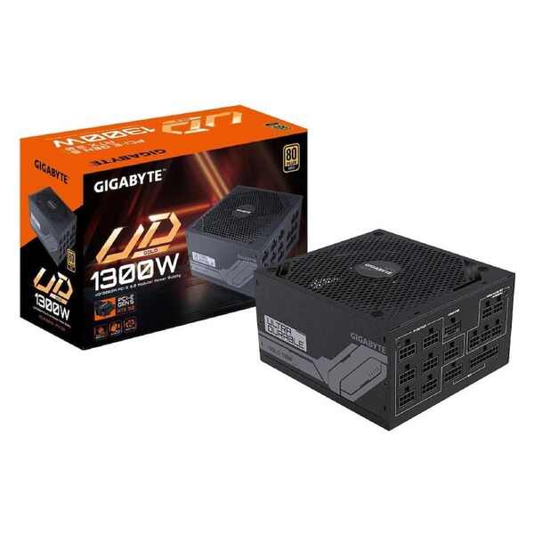 GIGABYTE UD1300GM PG5 1300W ATX PSU Power Supply 80+ Gold >90% 140mm Fan Black Flat Cables Single +12V >100K Hrs