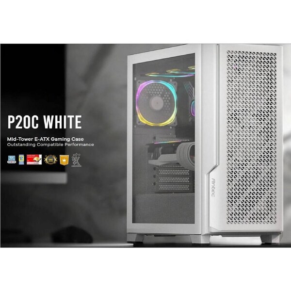 ANTEC P20C White, E-ATX, ATX, USB-C, Cable management , 4x HDD or SSD , 375mm GPU, 170mm CPU 3x PWM white 12 CM Fan, Tempered Glass, Gaming Case