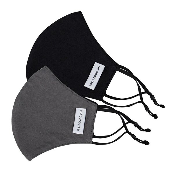2PK The Good Brand Cotton Reusable Breathable 2 Ply Face Mask Charcoal/Black