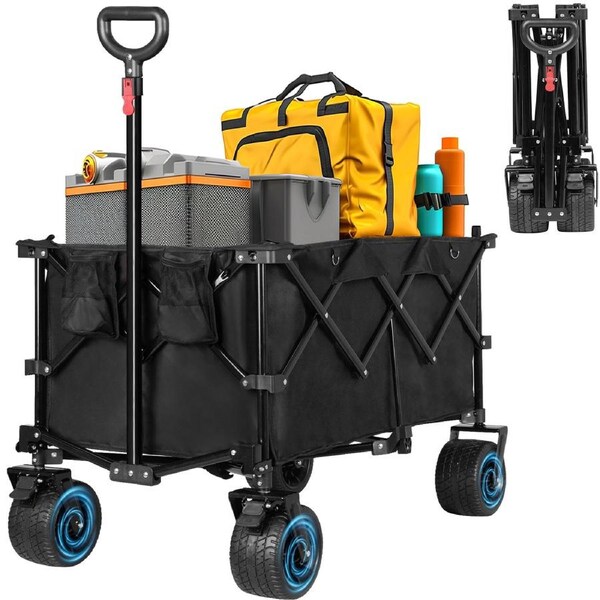 Advwin Foldable Wagon Cart 200L/150KG Garden Trolley Outdoor Trailer 4" Wheels w/Brake