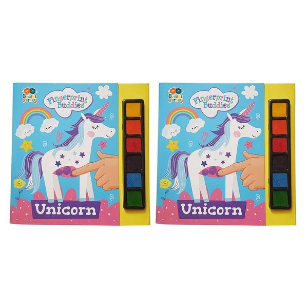2x Buddy & Barney 16-Page Finger Print Buddies Colouring Book Unicorn Kids 3y+