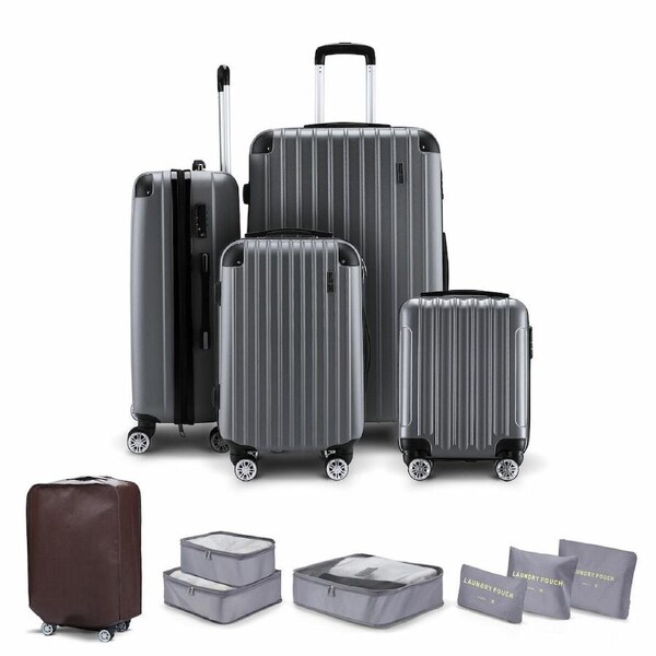 Luggage Travel Suitcase Set 4 Piece Carry On Traveller Checked Bag Hard Shell Lightweight Trolley TSA Lock Grey